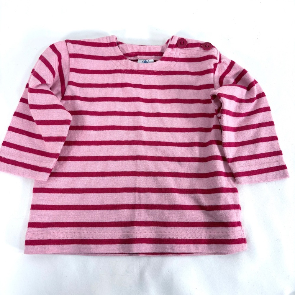 Petit Bateau Shirt Pink Magenta Striped Cotton Shoulder Button 12m 74cm 2088
